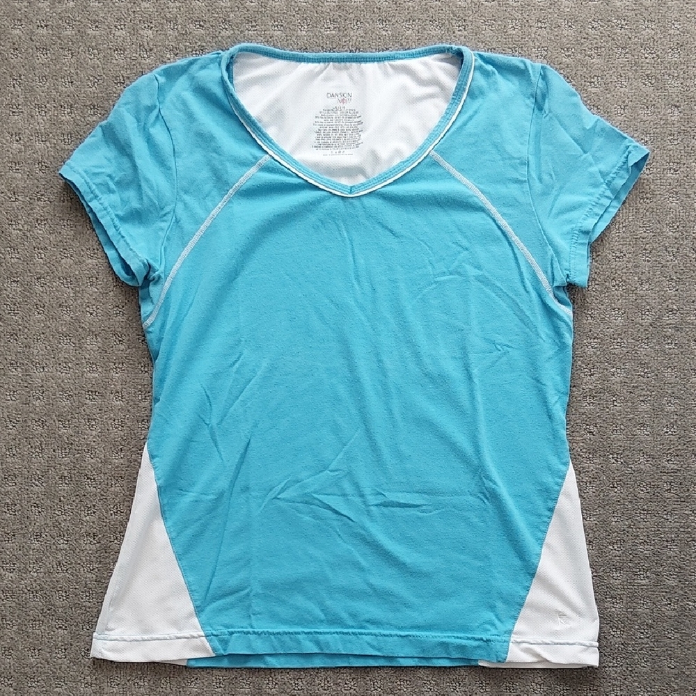 Danskin Aqua and White Short Sleeve Tee